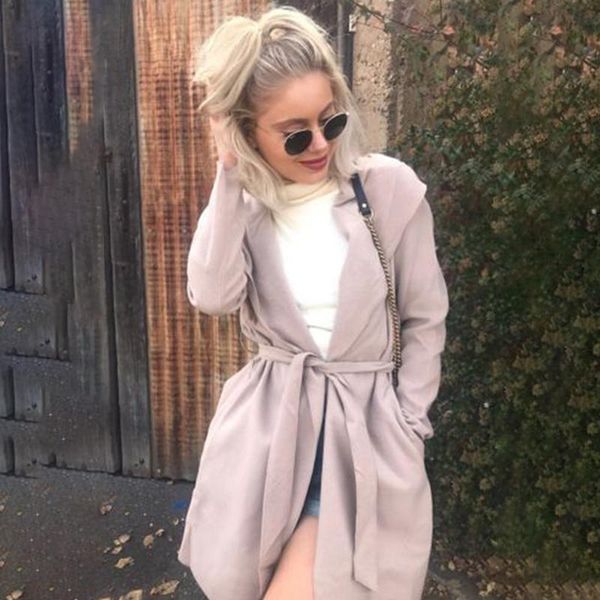

new fashion women casual wild loose trench coat fashion hooded trench cardigan with sashes loose windbreaker female, Tan;black