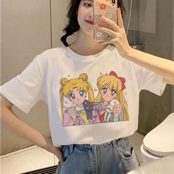 

sailor moon harajuku ullzang t shirts women korean style t-shirt 90s graphic cute aesthetic tshirt funny kawaii tees female, White