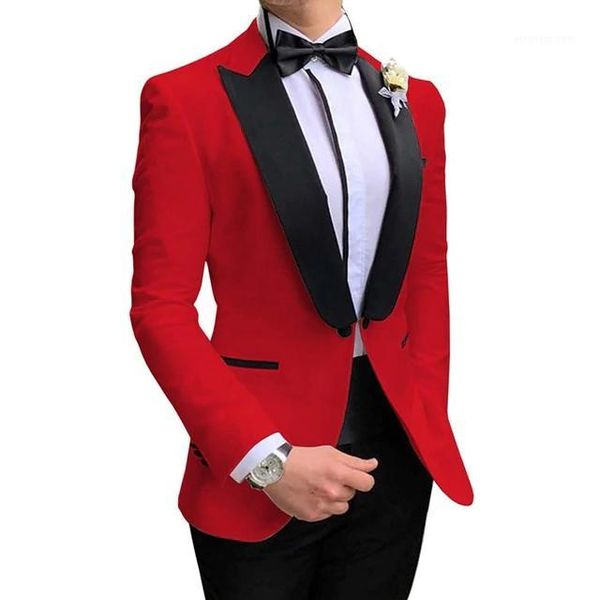 

men's suits & blazers 2021 fashion red mens 2 pieces single breasted groom prom man blazer slim fit men wedding tuxedo jacket pant1, White;black