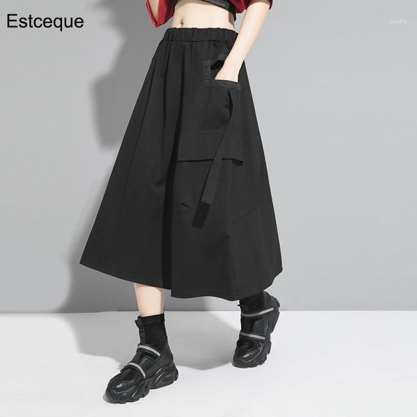 

korean fashion clothing skirts womens 2020 new streetwear elastic waist black skirts loose thin mid-calf1