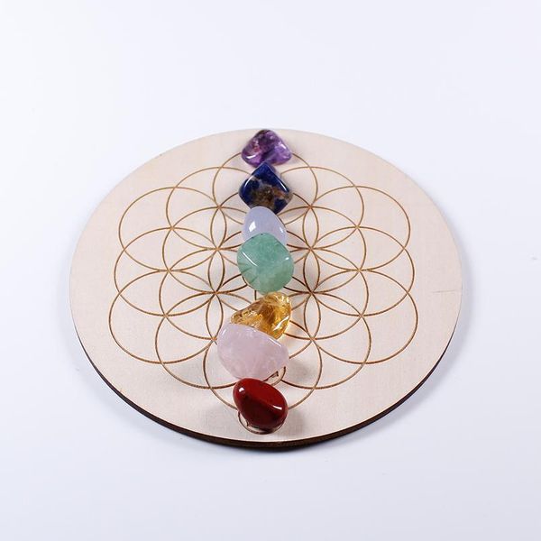 

7pcs/set natural crystal mixed seven chakra healing stone + seven star array wood plate gravel chips chakra home de jllgir, Black