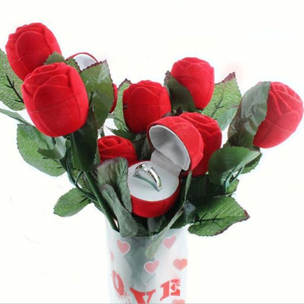 

1pcs romantic red rose ring box personalized velvet wedding gift box valentine day engagement ring case jewellery packaging