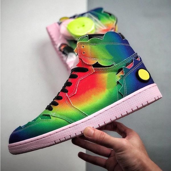 

new men j balvin 1s high og shoes 1 colores y vibras tie dye multi-color rainbow mens jumpman sports sneakers 7-9.5