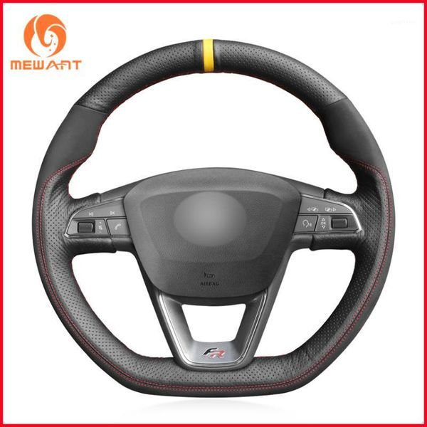 

black genuine leather suede car steering wheel cover for seat leon r 2013-2020 leon st 2013-2020 st 20131