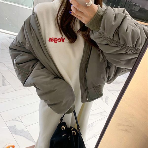 

alien kitty 2020 winter new women cotton coat thick warm short bomber jacket solid zipper sweet female office lady elegant, Black