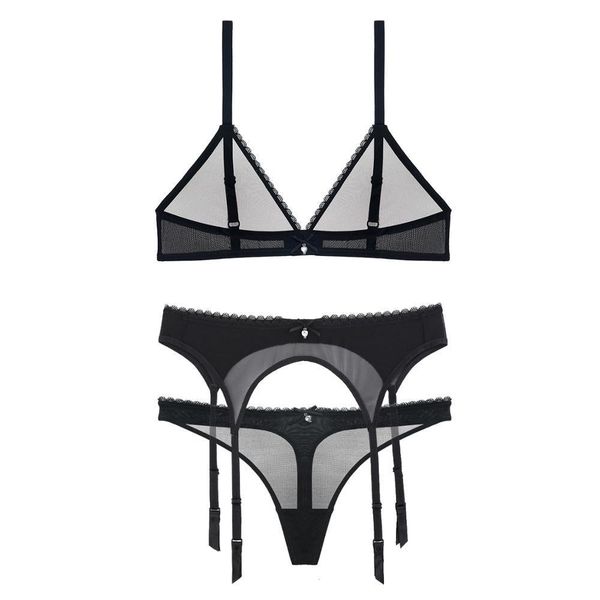 

see-through lace bra set transparent and thong sheer bras set and garter for women lj201031, Red;black