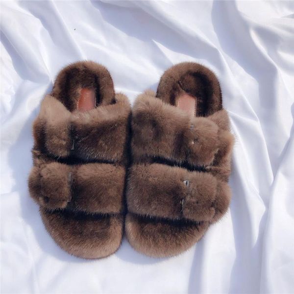 

slippers 2021 european and american women's real soft plush flat many colors 1, Black