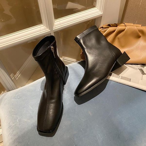 

brand women's shoes boots boots-women round toe winter footwear fashion mid calf rubber 2020 mid-calf ladies low rock, Black