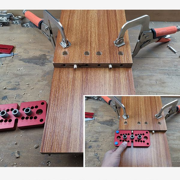 

dowel jig kit with auxiliary tools punch locator 8/10/15mm self-centering dowel drill guide hole jig for woodworking