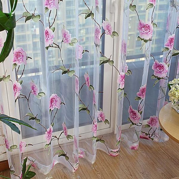 

curtain & drapes 2021 modern floral tulle window sheer for living room cortinas curtains bedroom kitchen panel draperies 1pc1