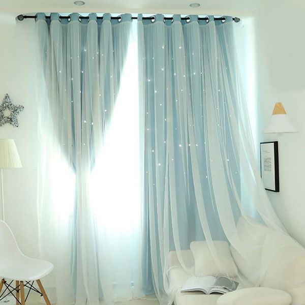 

modern stars window curtains for living room bedroom kids room pink blue grey voile tulle curtain double layer door curtains