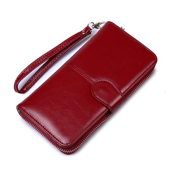 

oil wax women's bag hasp money purse clips purses zipper clip buckle wallets female, Red;black