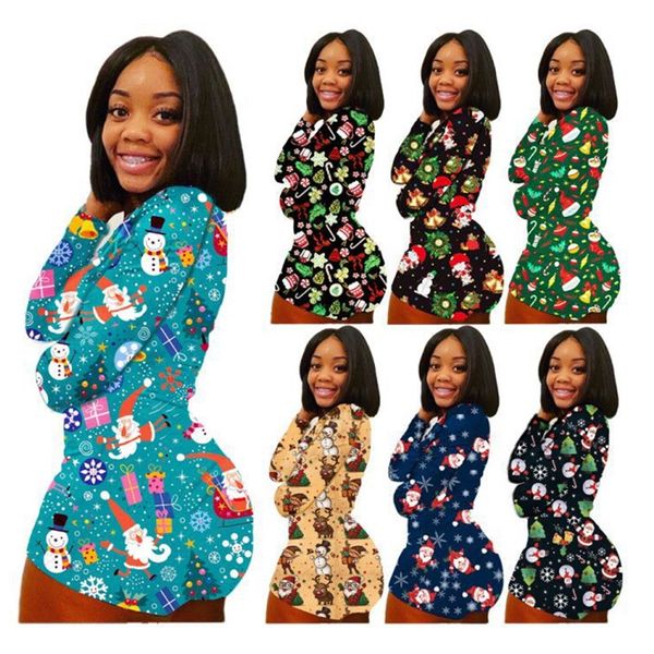 

fashion christmas women jumpsuits long sleeve romper shorts xmas santa claus snowman autumn winter home leisure wear jumpsuit s-3xl f111805, White