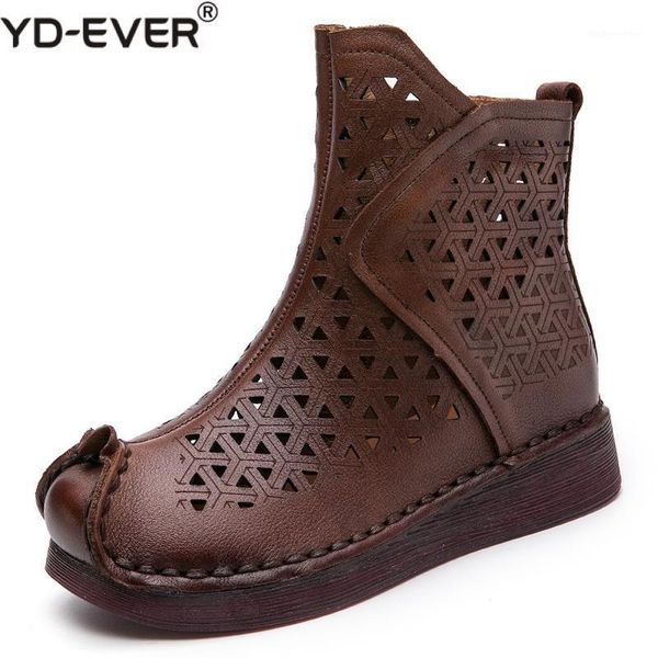 

boots summer women ankle handmade genuine leather hollow out sandals flat women's shoes soft bottom boots1, Black