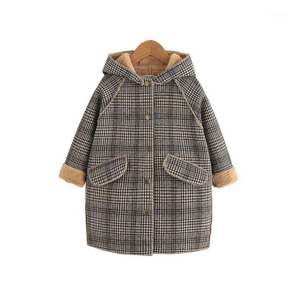 

jackets girls winter children clothes plus velvet overcoat with hoodies thickening coats plaid warm kids cardigan outerwear1, Blue;gray