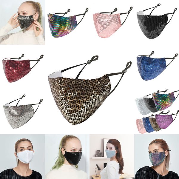 

sequins bling 3d designer washable reusable face mask pm2.5 care shield sun gold elbow shiny cover masks fast shipping 2 nz5rs