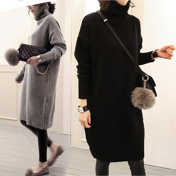 

pregnant sweaters, women's autumn and winter wear korean high collar mother's foreign style loose fashion clothes knitted, White