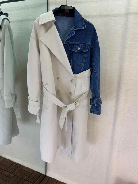 

2019 autumn new women's fashion irregular cut stitching design windbreaker jacket, 08131, Tan;black