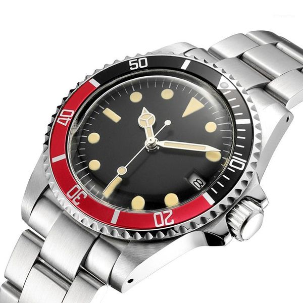 

red ocysa black vintage no logo mechanical automatic mens designer watch masculino sport mens watches wristwatch1, Slivery;brown