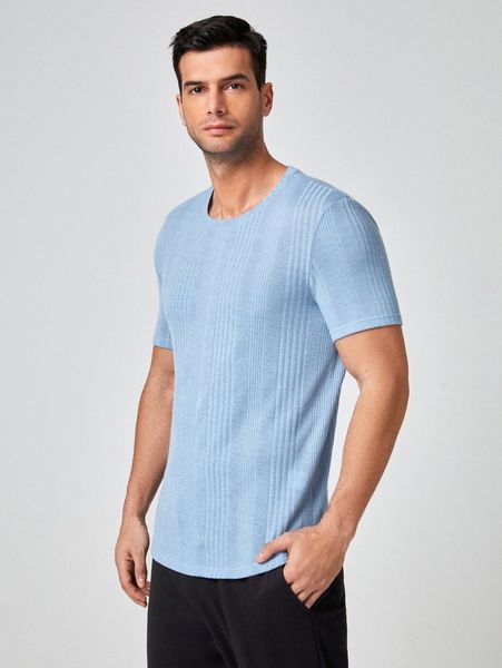 

men solid rib knit tee h80n#, White;black
