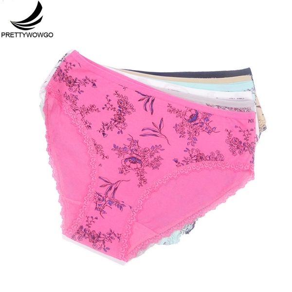 

prettywowgo 6pcs/lot plus size women high waist floral print cotton lace panties xxl xxxl xxxxl 9255 y200425, Black;pink