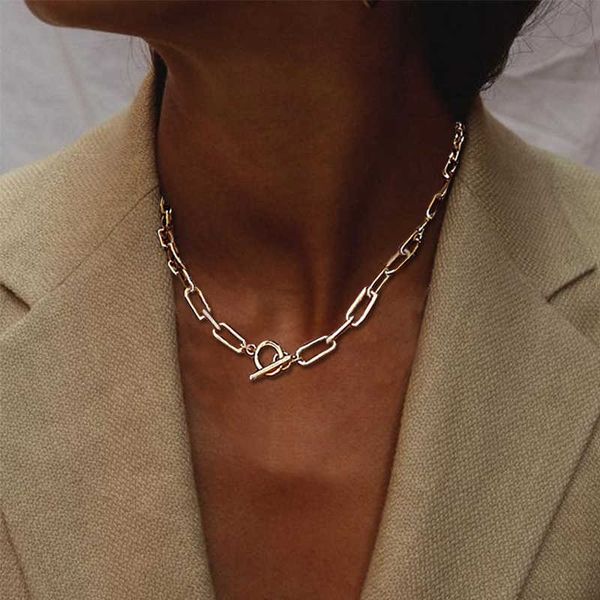 

17km trendy gold thick chain necklace for women fashion mixed linked circle necklaces minimalist choker necklace party jewelry, Silver
