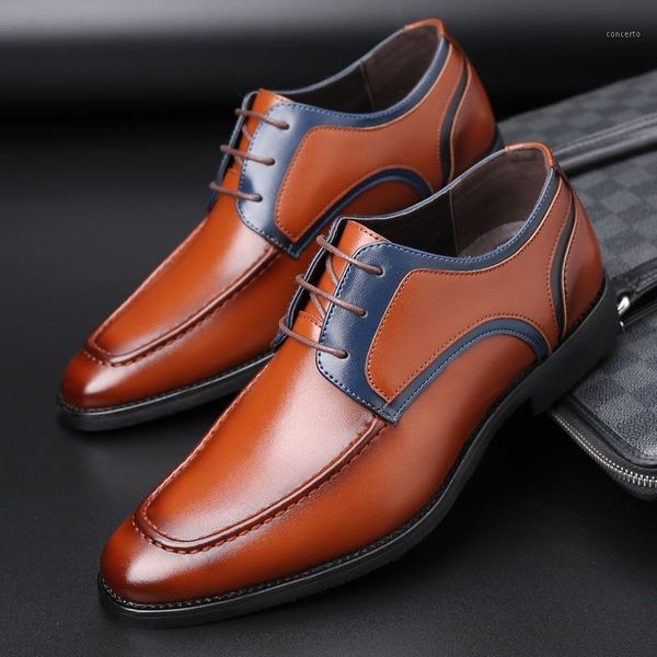 

dress shoes men's fashion leather derby men lace-up wedding party mens business office oxfords square toe flats plus size1, Black