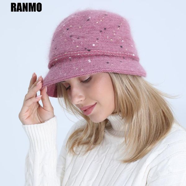 

beanie/skull caps ranmo fur winter hats for women brand mother girls skullies beanies cap plus velvet female warm wool knitted hat, Blue;gray