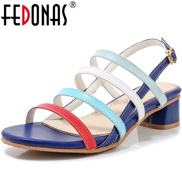 

fedonas color matching women sandals 2020 new fashion sweet high heels summer shoes woman wedding party prom slip on shoes t200529, Black