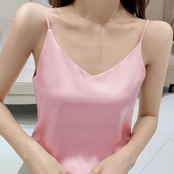 

casual v-neck solid satin woman camis tank render chiffon sleeveless camisole plus size halter camis a1, White
