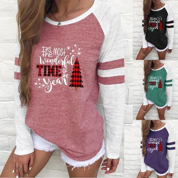 

womail purple women s blouses 2019 christmas patchwork print fashion o-neck women's shirts casual female long sleeve blouse1, White