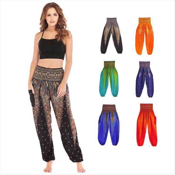 

women casual thai harem pants baggy boho loose printed summer beach pant female plus size wide leg high waist lantern, Black;white