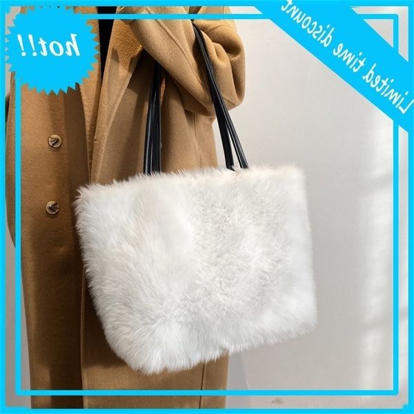 

women's single shoulder femininity large capacity pure color plush tote bag fashion
