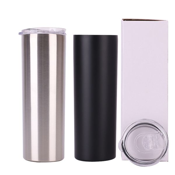 20 Unzen Skinny Tumblers Sublimation Blanks Tumbler Edelstahl Kaffeetassen Bier Classic Cup mit Deckelstrohhalmen Versand per Seefracht