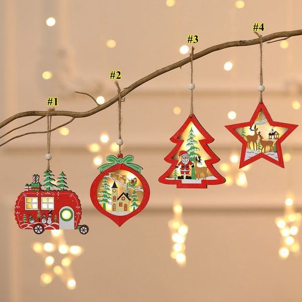 

christmas lighted ornament hollow wooden glitter xmas car tree star shaped pendant with led light dhd1883