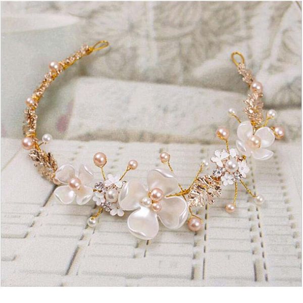 

hair band flower leaves bride wedding headband crystal women pearl ceramics hair accessories head wear par jlltue