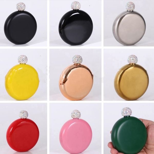 

flasks rhinestone lid fashion stainless steel mini hip flask round creative portable wine bottle liquor pot gift dhe2021