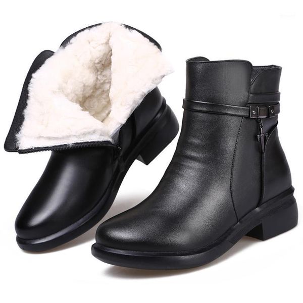 

boots zxryxgs brand fashion real cow leather snow 2021 winter women shoes non-slip warm fur one wool women1, Black