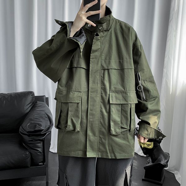 

fall / winter 2020 multi pocket work men's loose and versatile jacket students, Black;brown