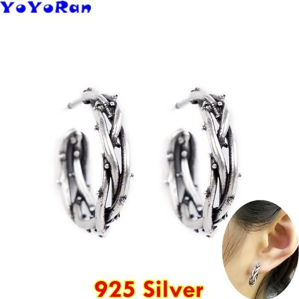 

punk retro 925 silver knit hoop earrings ear cuff for woman vintage rock circle round rattan branch earring jewelry gift, Golden;silver