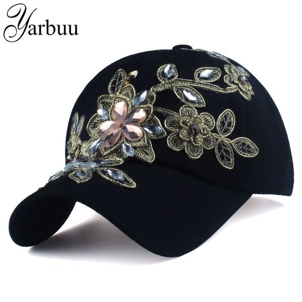 

yarbuu] brand baseball cap with flower canvas snapback caps for women female cap hat rhinestone denim cap y200714, Blue;gray