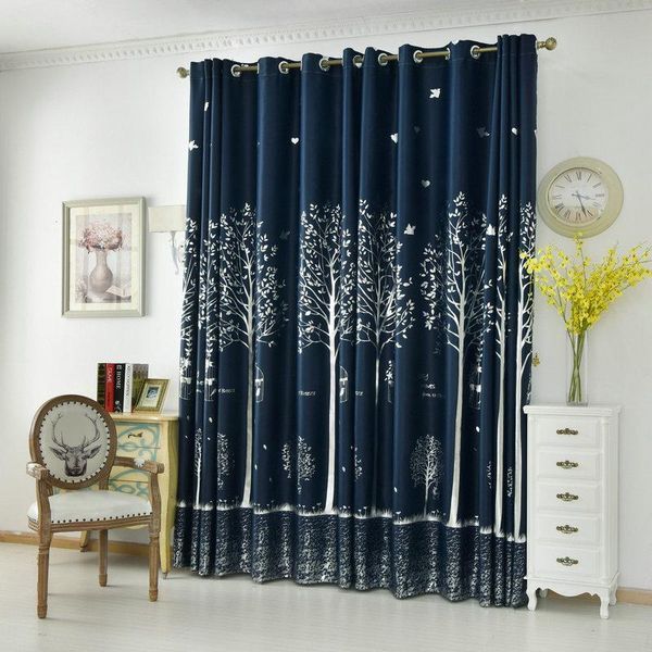 

curtain & drapes navy plant blackout for bedroom living room kitchen silvery tree printed drape kids' window treatment white tulle