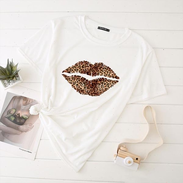 

leopard print lips female t shirt street style shirt white print harajuku graphic t fashion casual tee female
