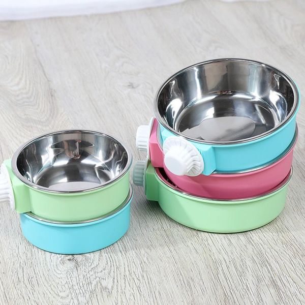 

crate dog bowl removable stainless steel hanging pet cage bowl & water feeder coop cup for cat guinea pigs birds, rats