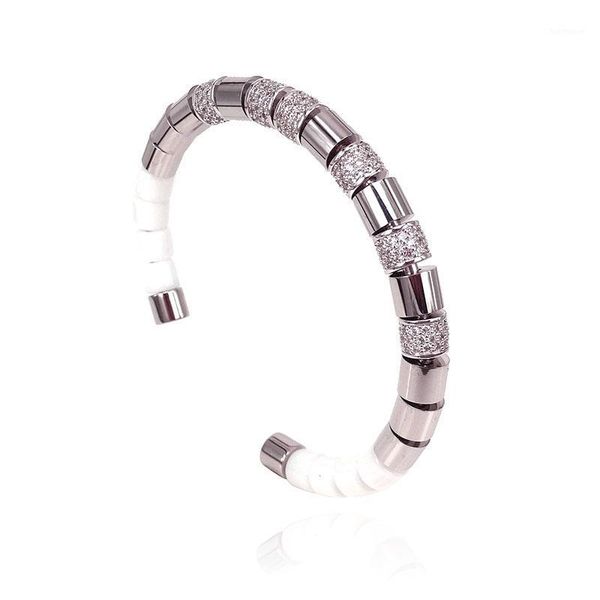 

brand anil arjanda style bangles men trendy silver color cuff bangles with white ceramic for men women party valentine jewelry1, Black