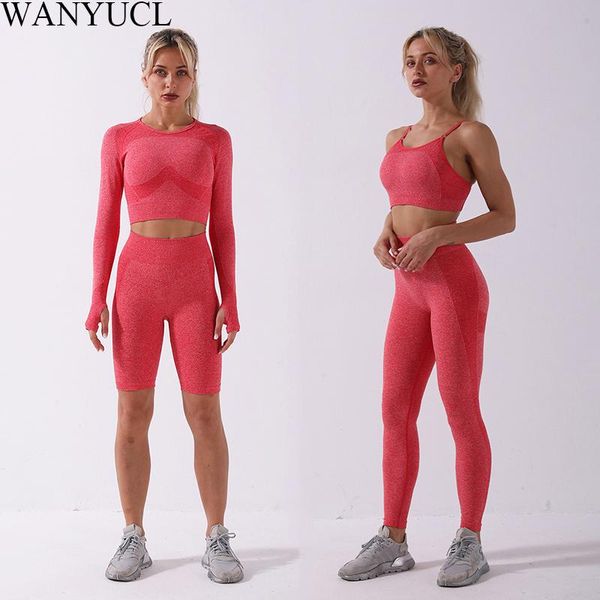 

yoga outfits 2021women set gym clothing female sport fitness suit running clothes leggings women seamless bra suits, White;red
