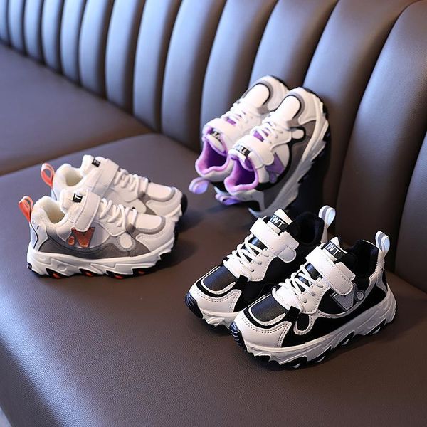 

children plus velvet casual shoes 2020 autumn and winter new boys fashion warm shoes, Black