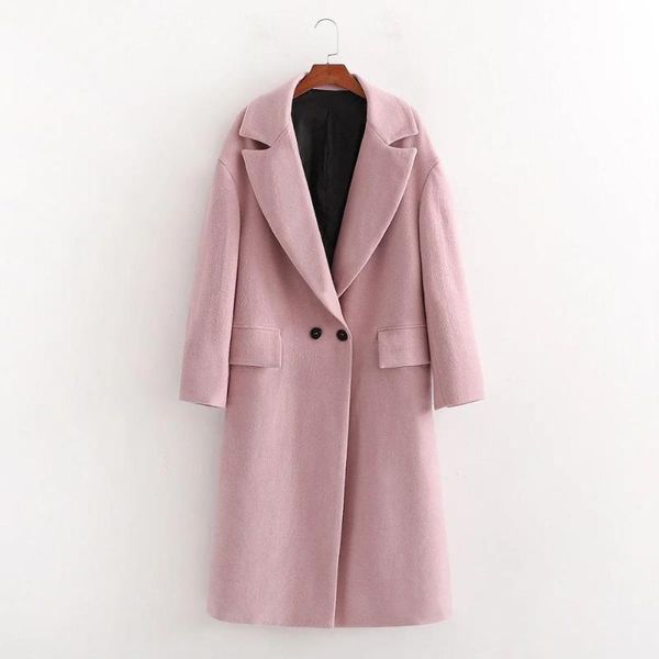 

women's wool & blends 2021 fall winter women pink coat long elegant casual windbreaker outerwear trench parka female clothes, Black