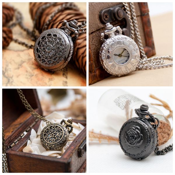 

white steel roman word pocket watch quartz 27mm necklace vintage accessories wholesale korean version sweater chain fashion watch hanging w, Slivery;golden