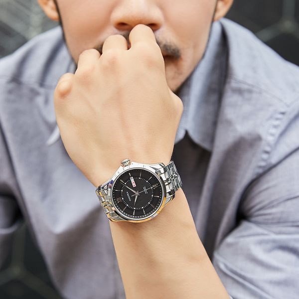 

caluola automatic mechanical watch mens steel strap watch business casual fashion mens watch waterproof ca1157, Slivery;brown